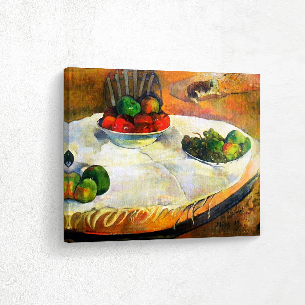 Fruit on a Table with a Small Dog