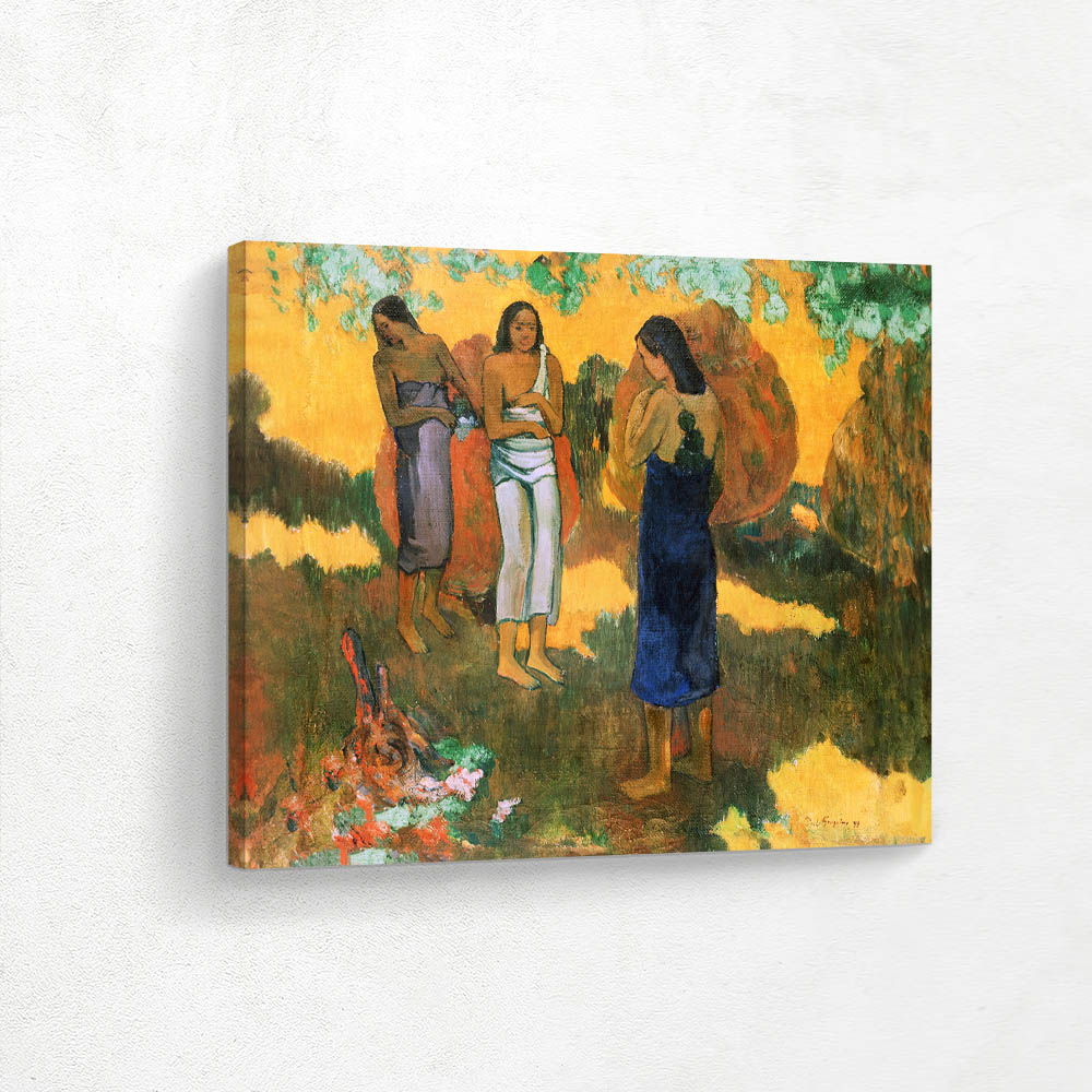 Three Tahitian Women Against a Yellow Background