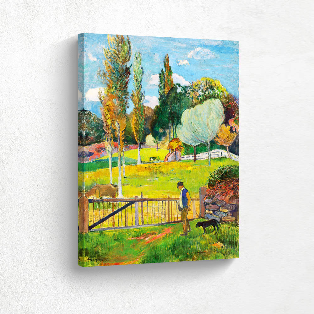 Peasant and his dog near a fence