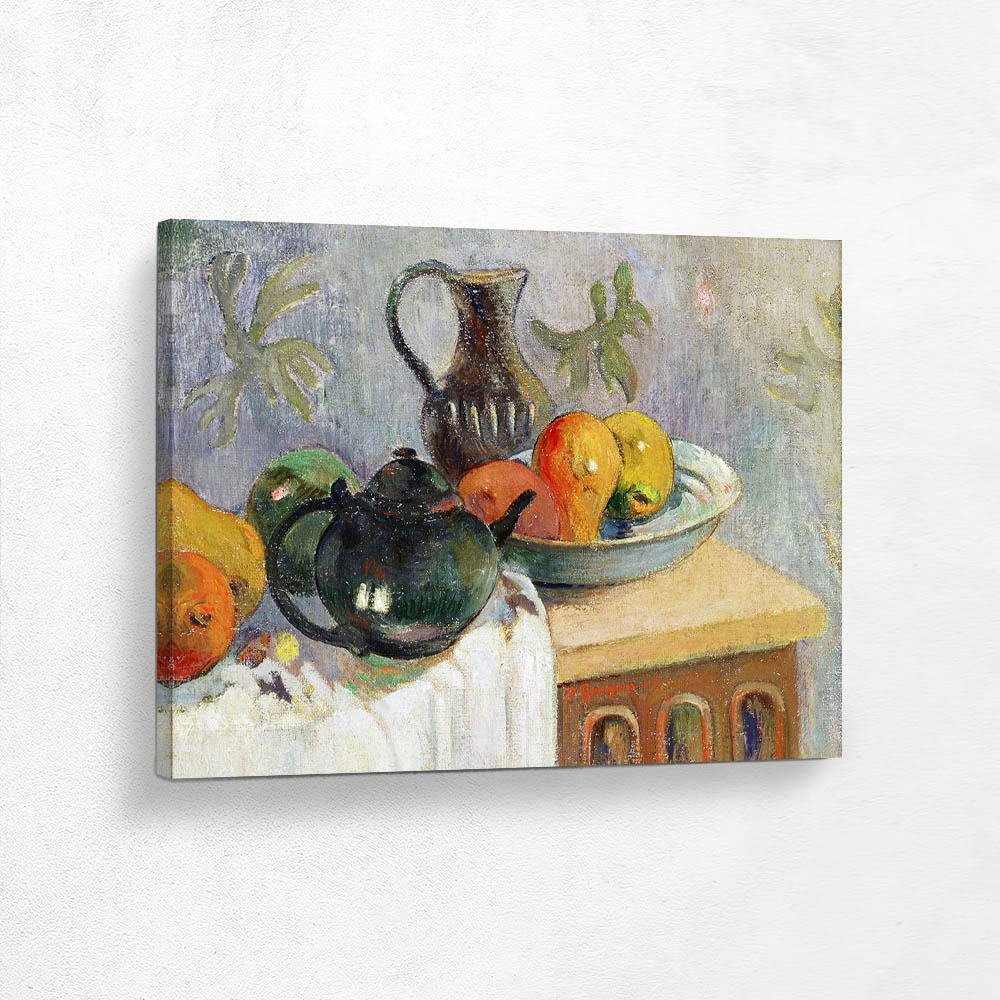 Teapot jug and fruit