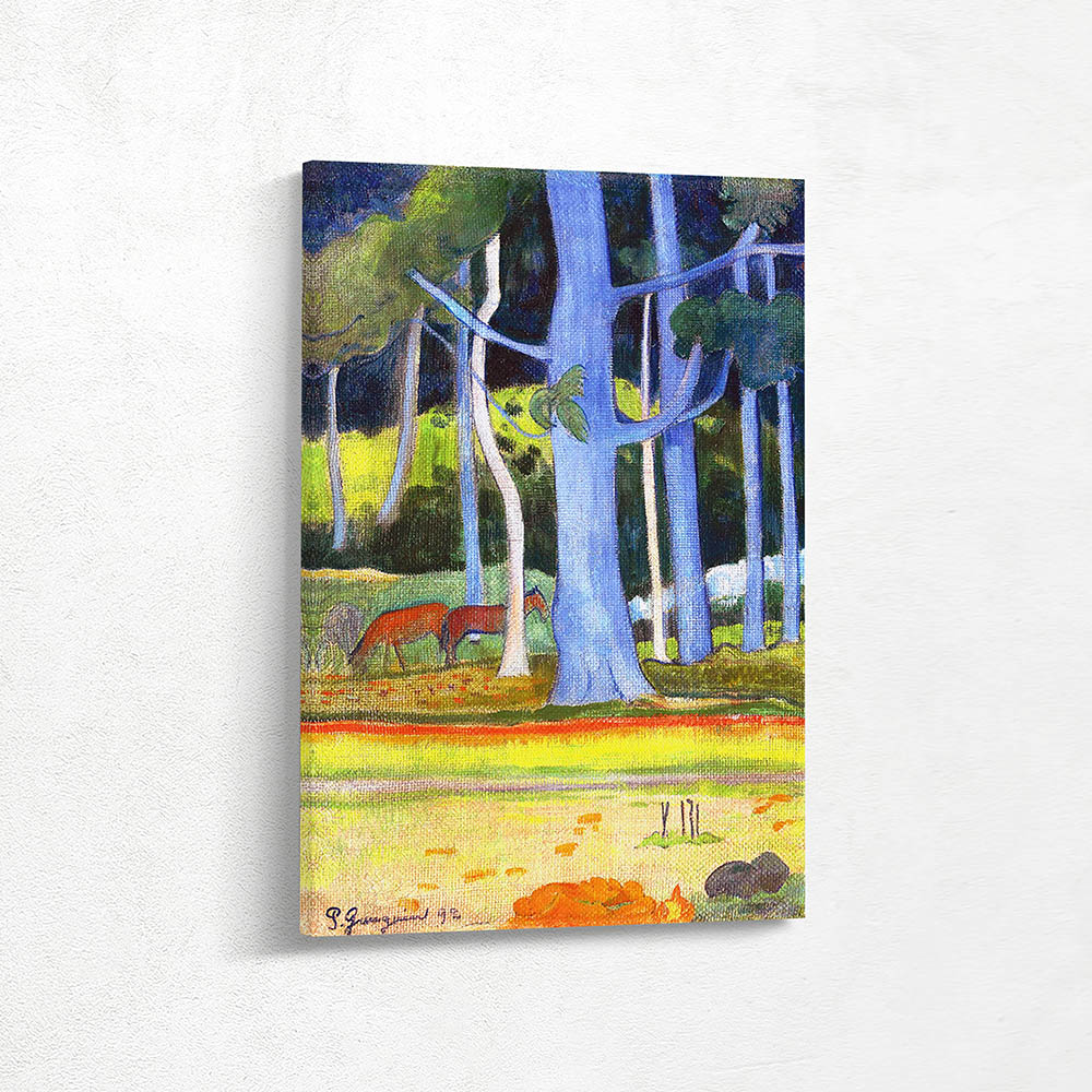 Landscape with trees with blue trunks