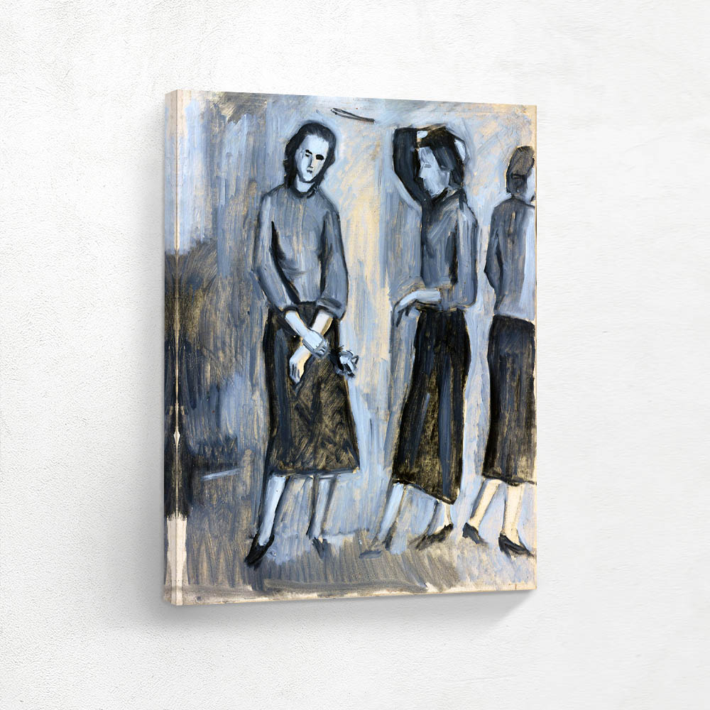 Three female figures in grisaille