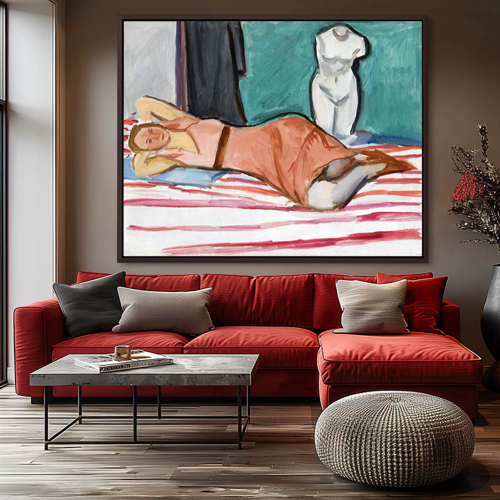 Lying woman on striped Covered Bed Cover - Image 3