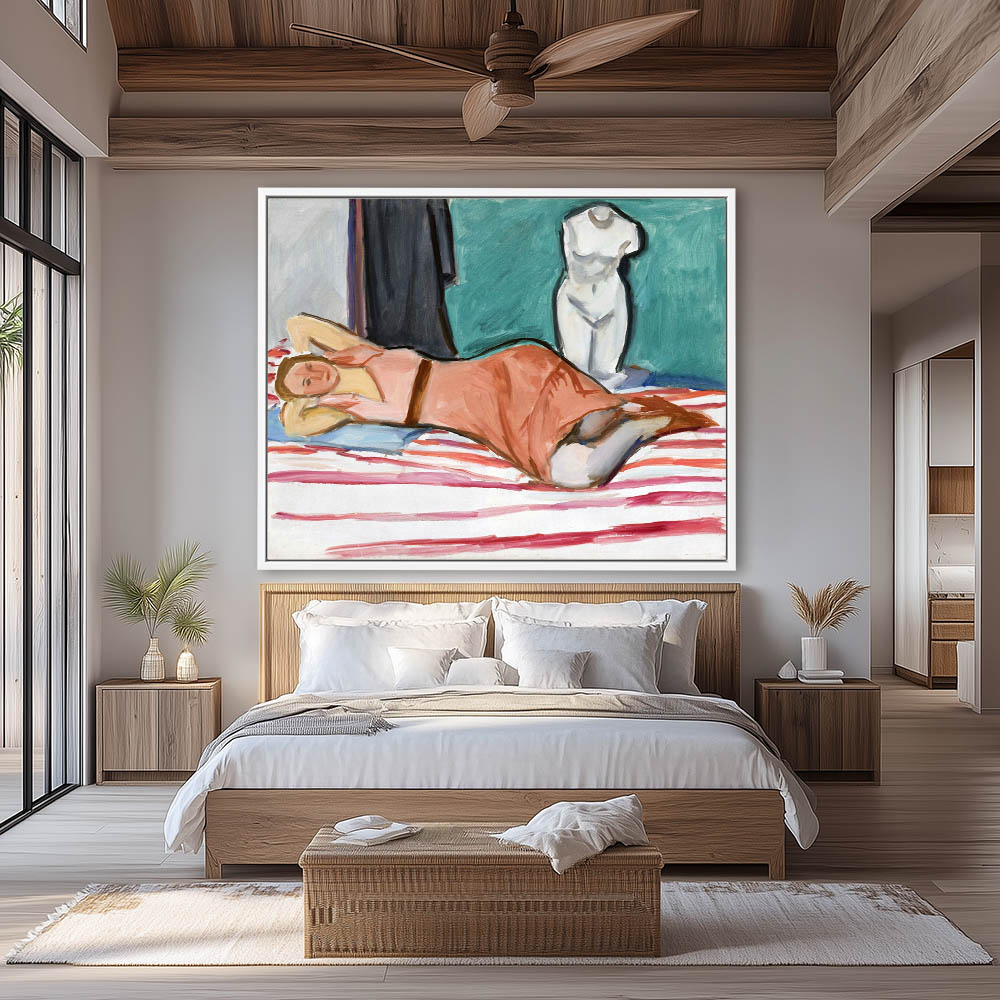 Lying woman on striped Covered Bed Cover - Image 4