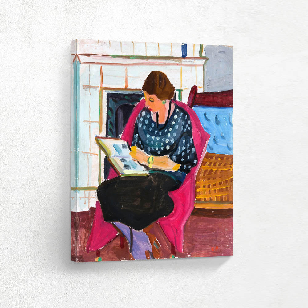 Woman in front of the fireplace