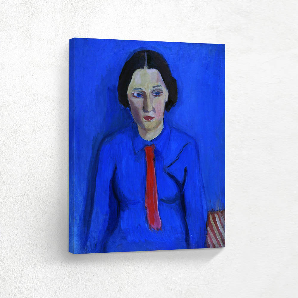 A girl in blue with a red neck tie