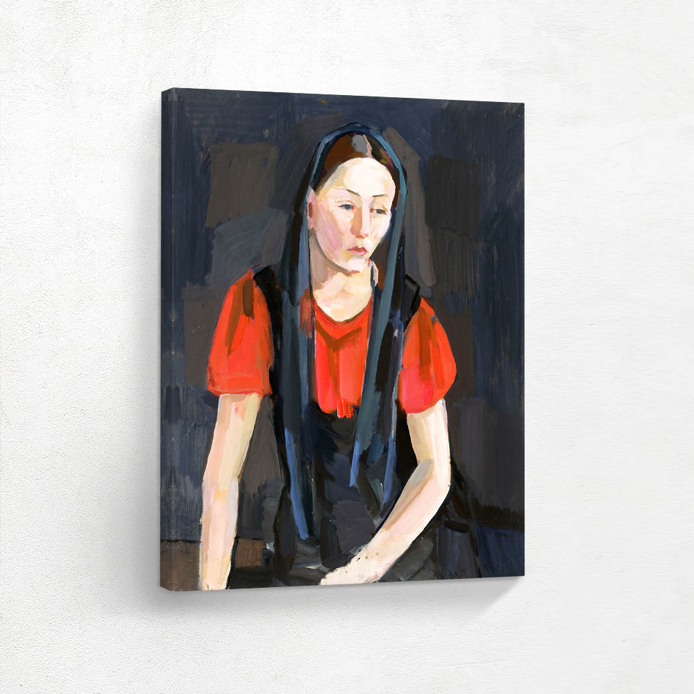 Girl in bright red blouse