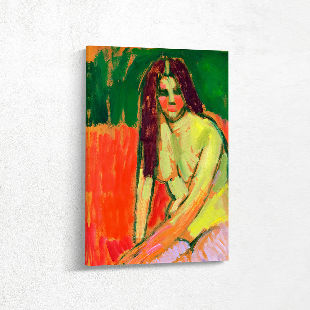 Half Nude Female Figure with Long Hair Sitting Bent