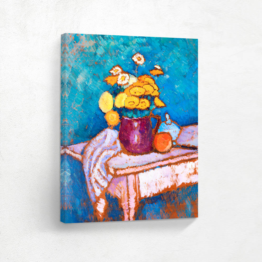 Still Life with Cloth, Flowers in a Jug, Apple and container on Table Still Life with Cloth, Flowers in a Jug, Apple and container on Table