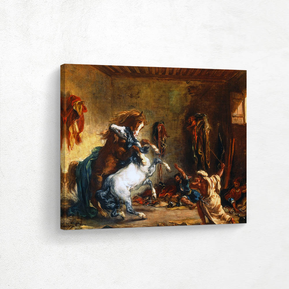 Arab horses fighting in a stable