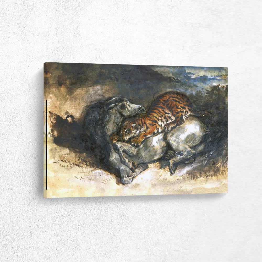 Tiger attacking a horse