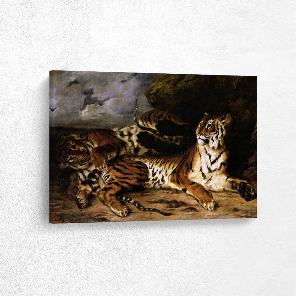 Young tiger playing with his mother