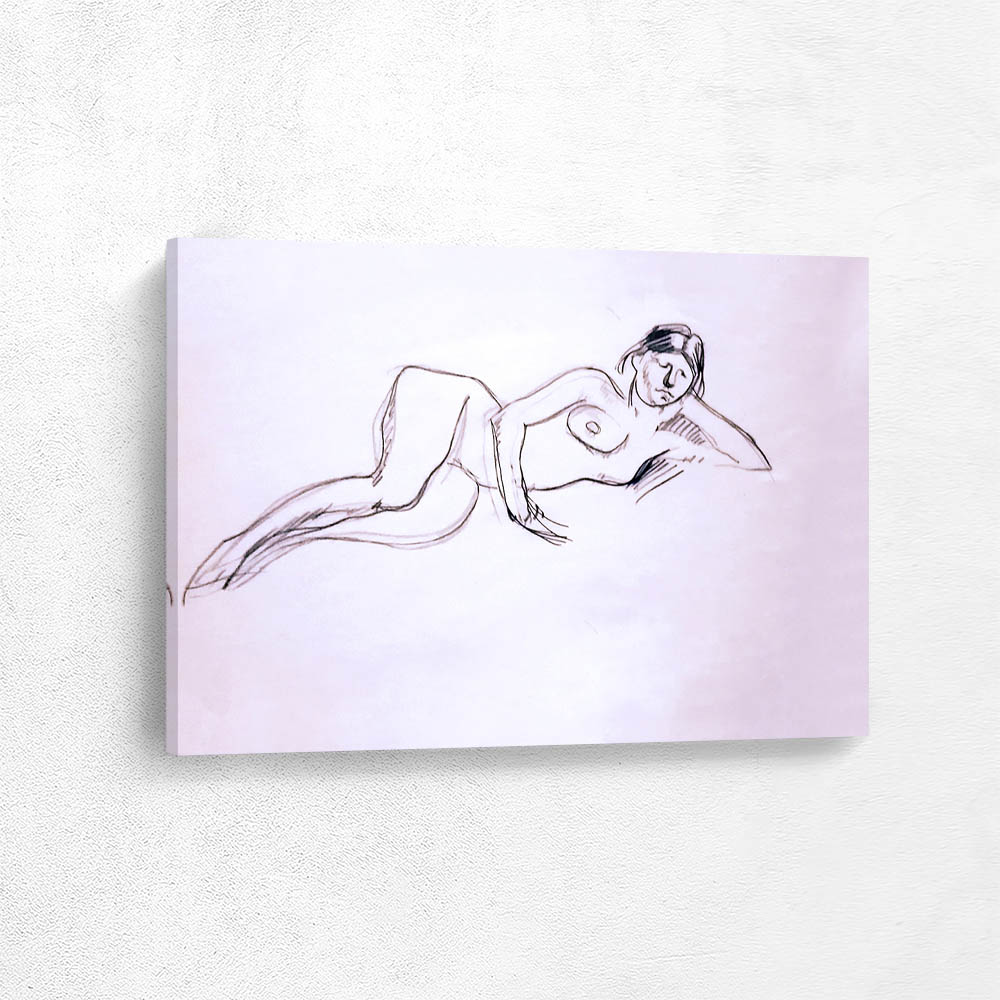 Female Nude Reclining Left Side Head Leaning on Left Hand