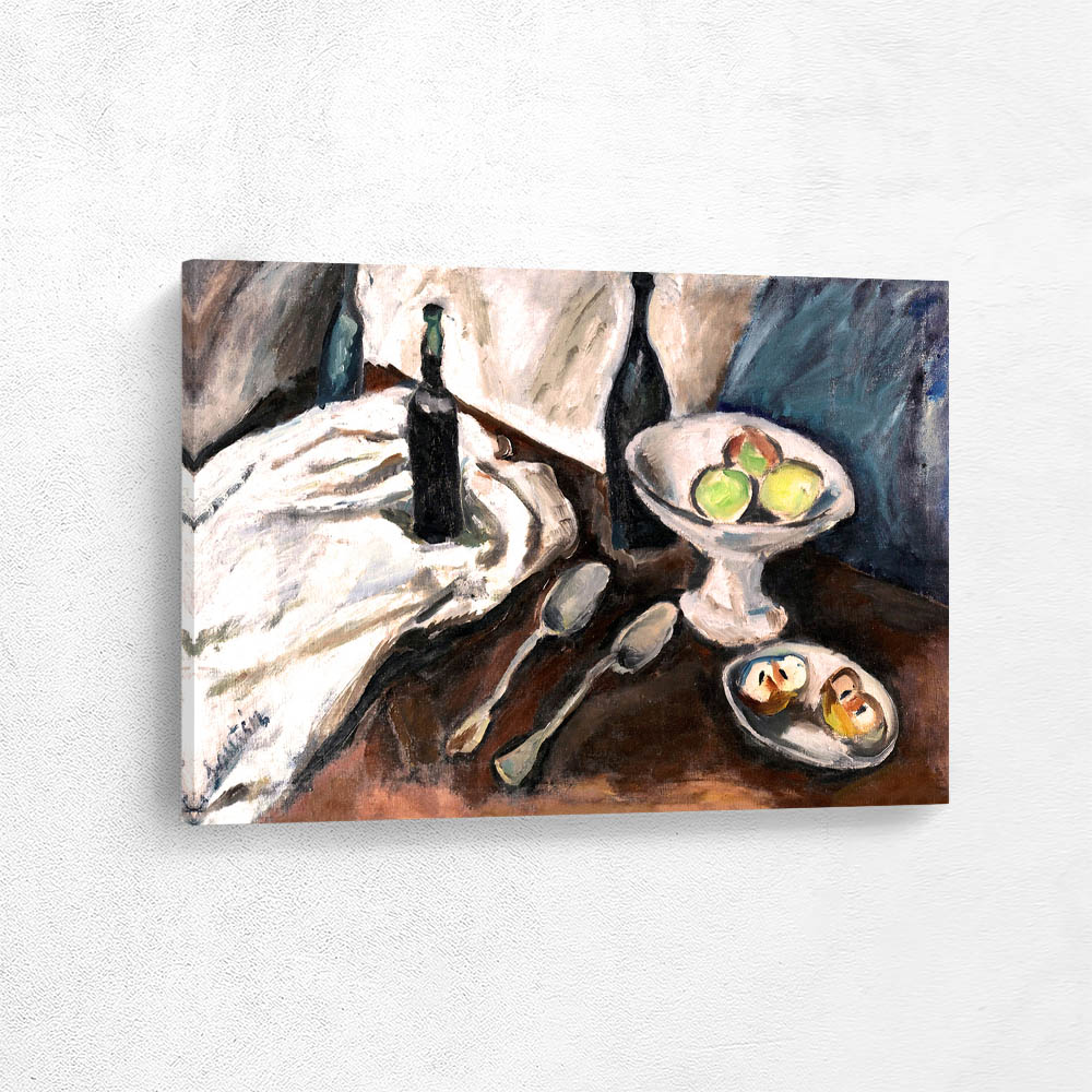 Still Life with Fruit Cup and Three Botttles