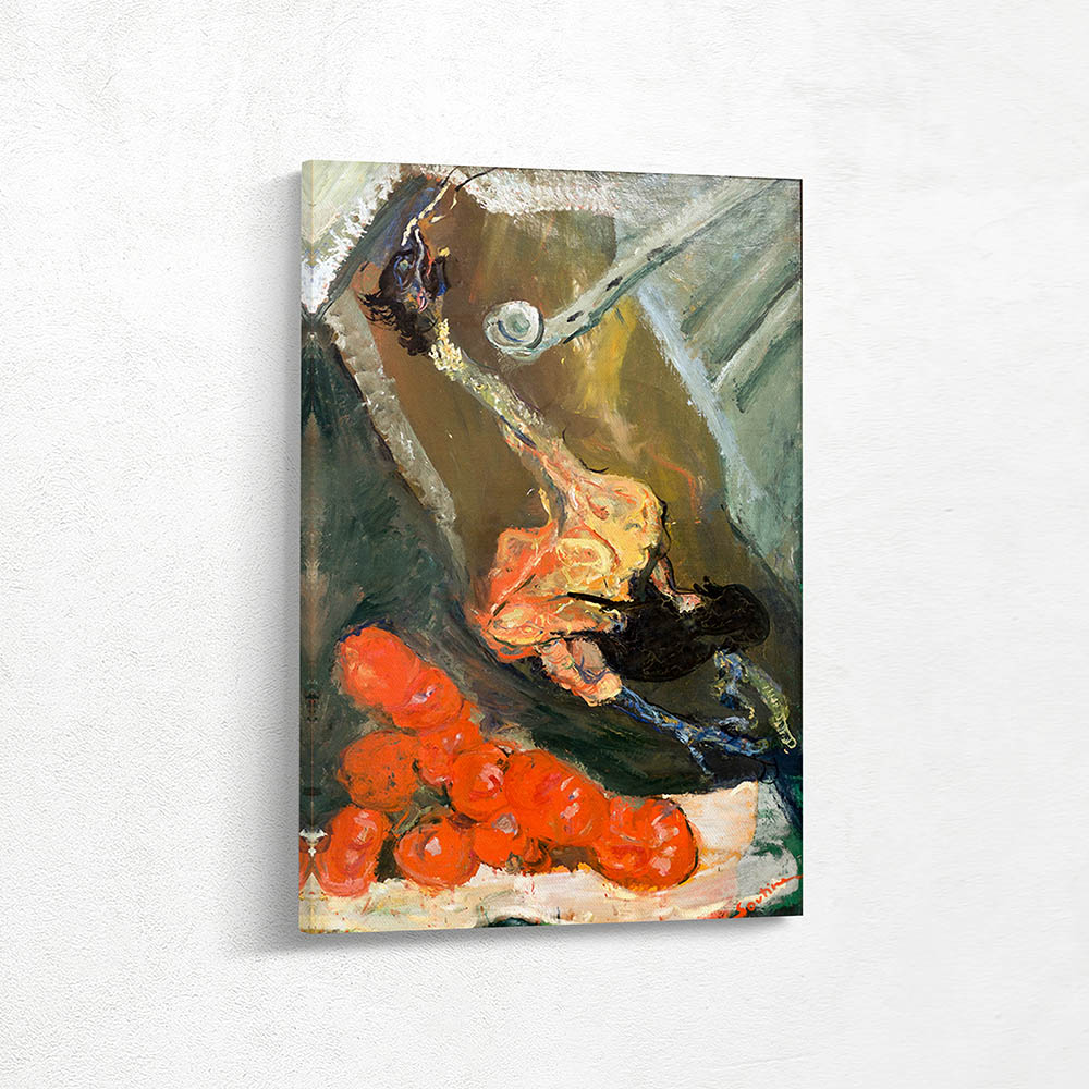 Painting of a Bird on a Plate with Tomatoes