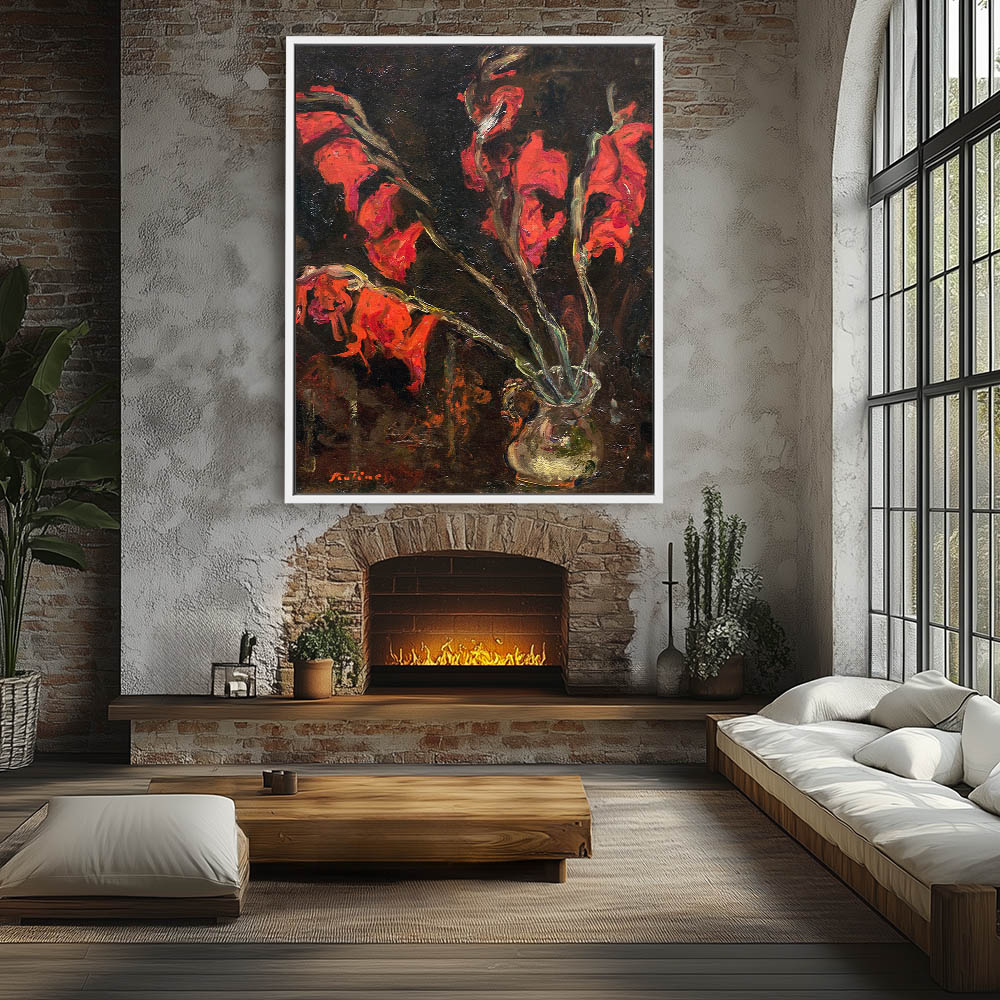 Painting of Red Flowers in a Vase - Image 4
