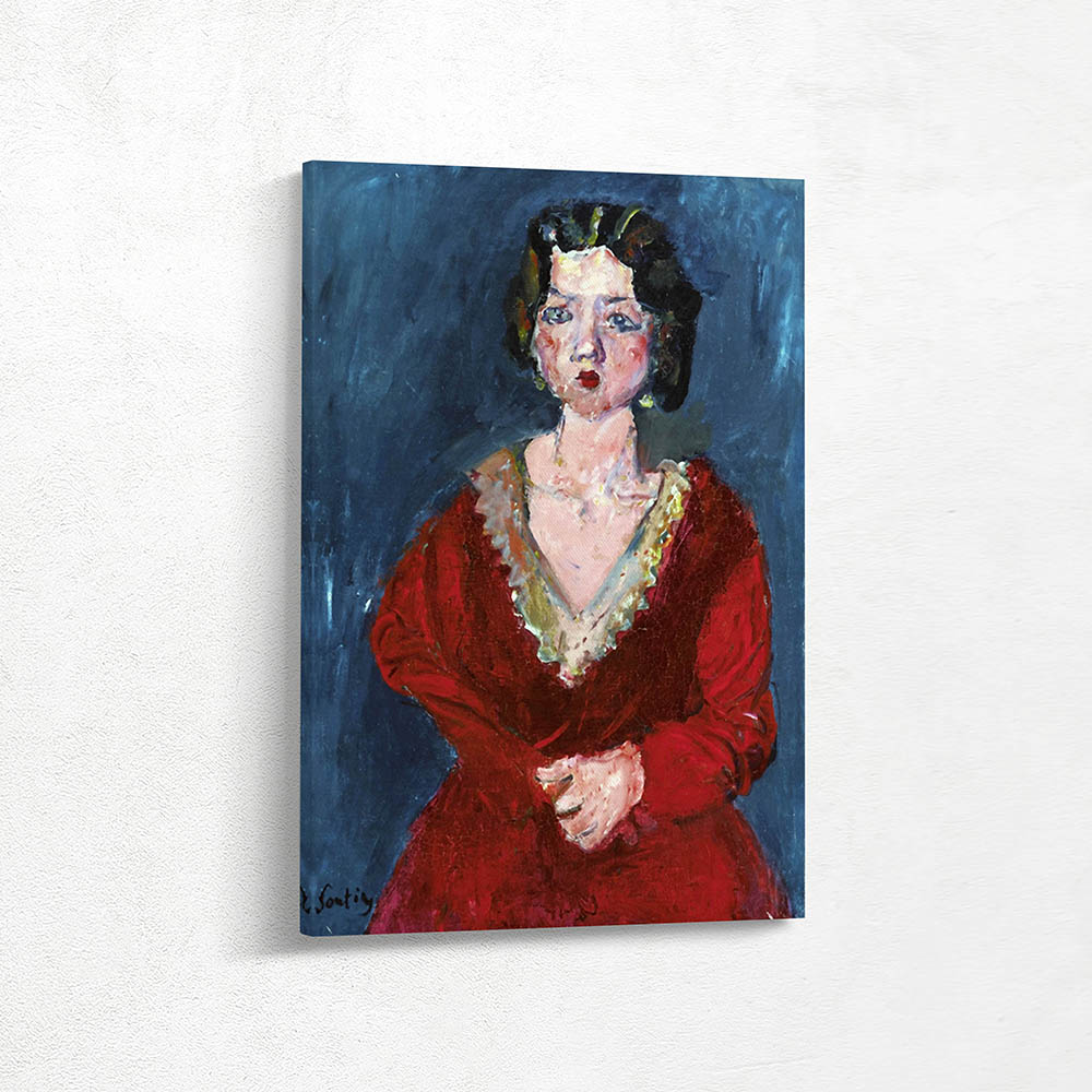 The Woman in Red on a Blue Background