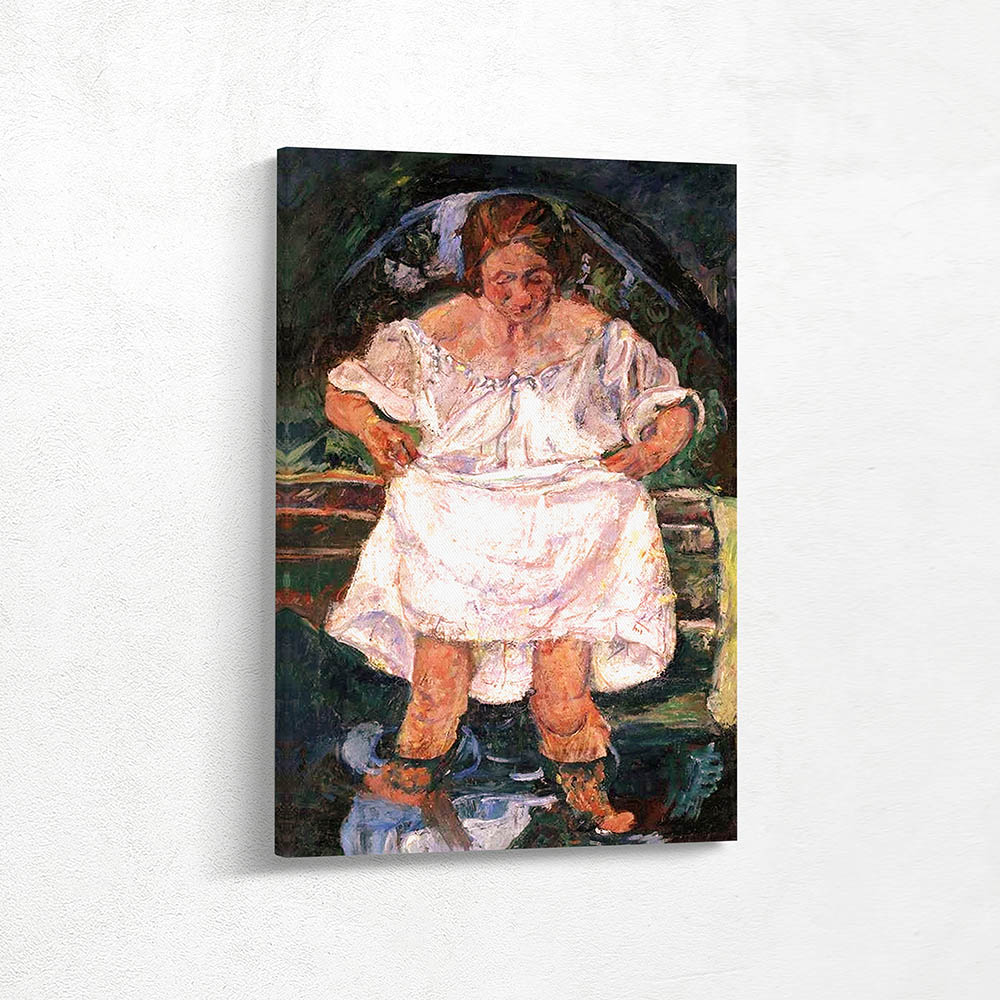 The woman entering the water
