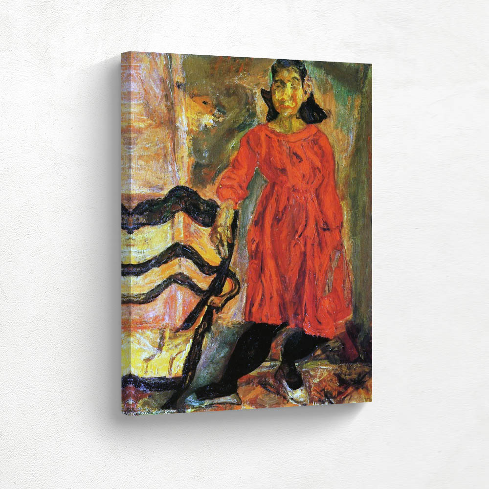 Woman in Red Leaning on an Armchair