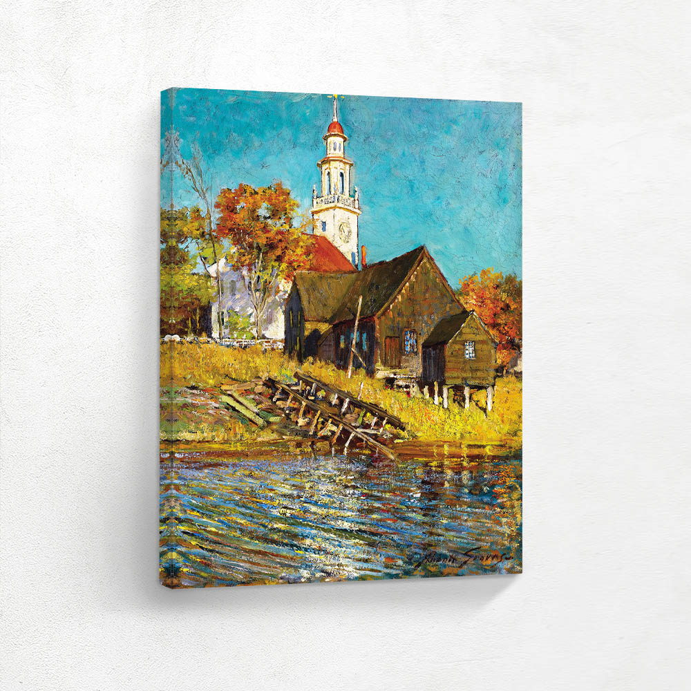 Church in Kennebunkport Maine with Town Clock