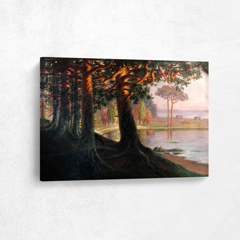 The Forest by the Lake with Picnic Tables