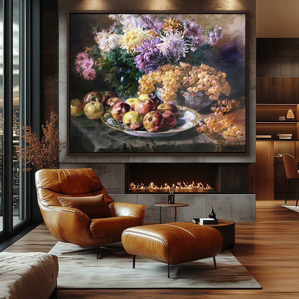 Still Life with Flowers Apples and Grapes - Image 3