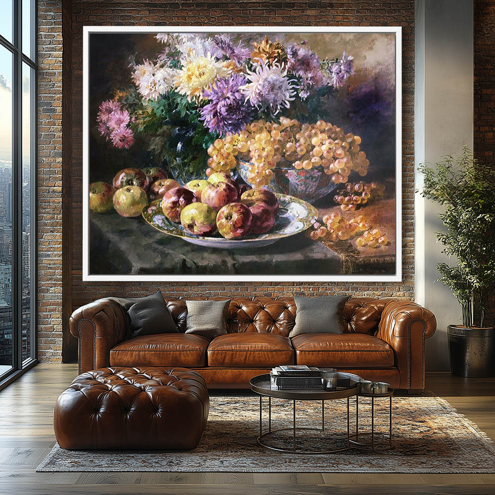 Still Life with Flowers Apples and Grapes - Image 4