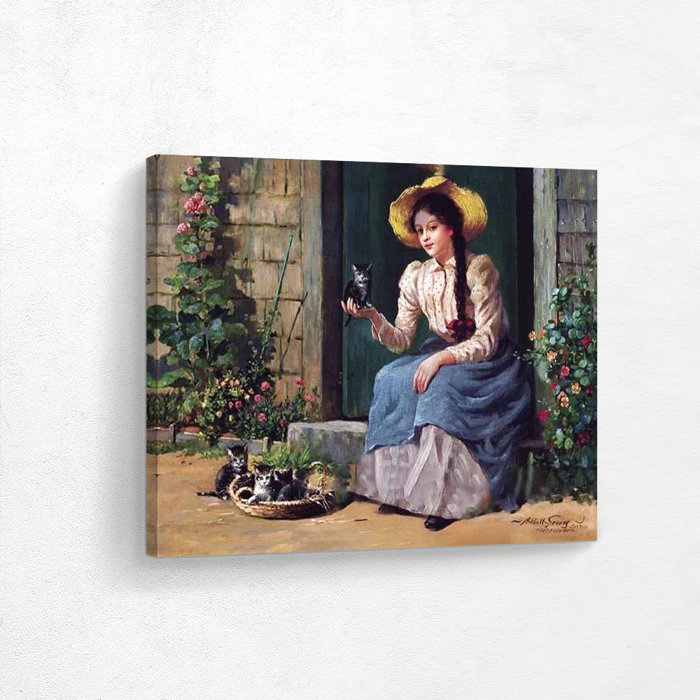 Girl with a Basket of Kittens