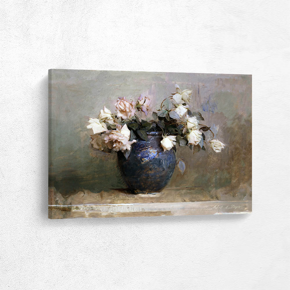 White Roses in Ceramic Pot