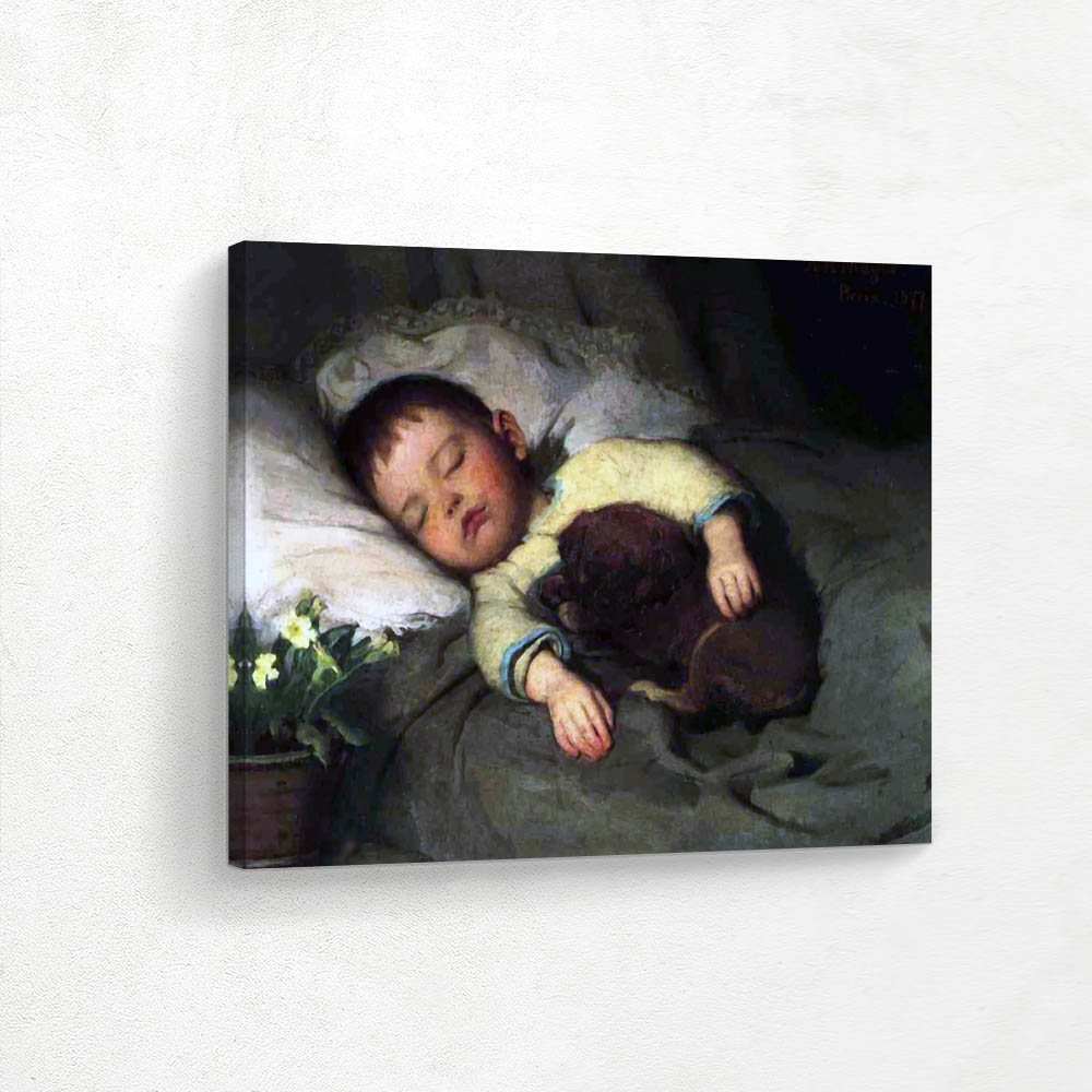 Child Sleeping with a Puppy