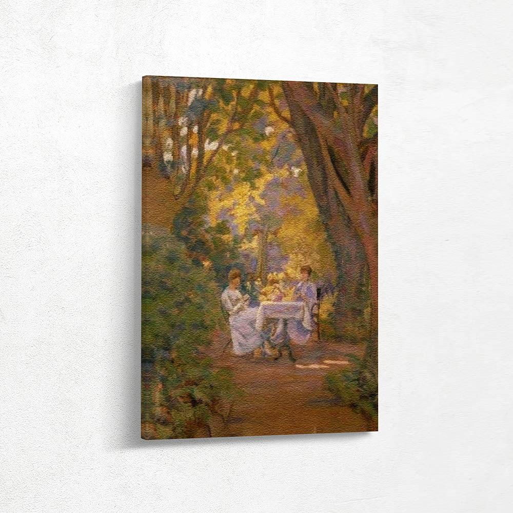 Two Ladies Having Tea Outside under the Trees