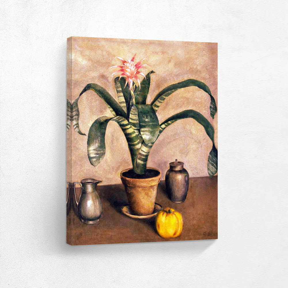 Still life with Bromeliad and Pewter Containers