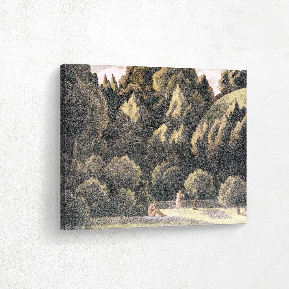 Two Bathers in a Pond in Front of a Wooded Hill in Calenberg