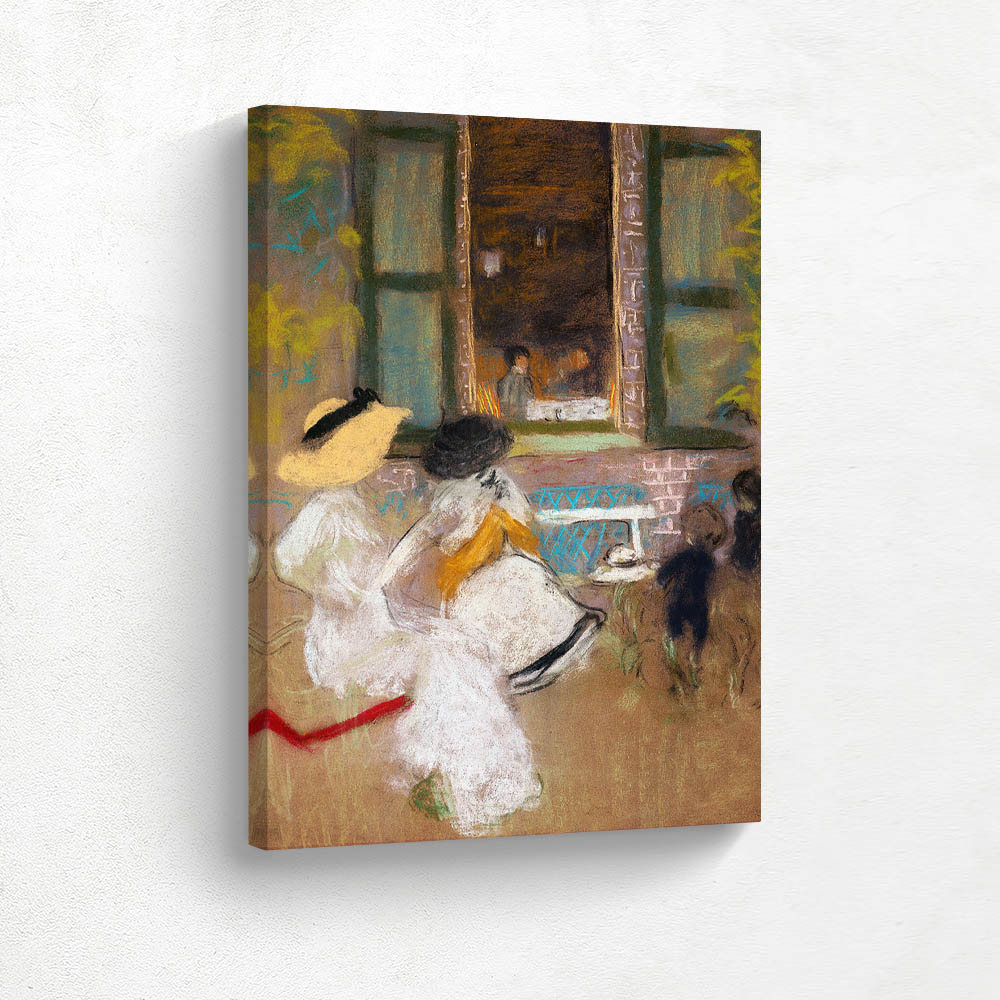 In front of the pavilions