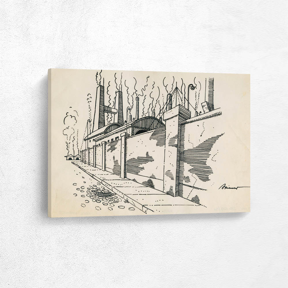 Factory smokestacks behind the wall