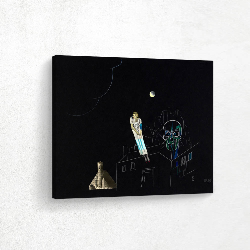 Untitled collage, Woman, Moon, and Skull