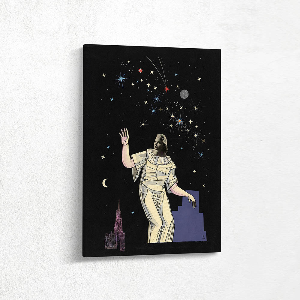 Collage, Woman, Stars, and St. Stephens Cathedral