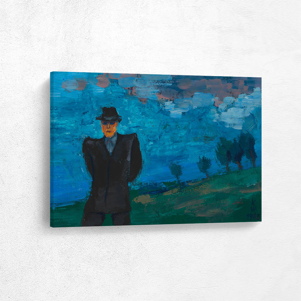 Untitled (Man in black suit and Hat in landscape