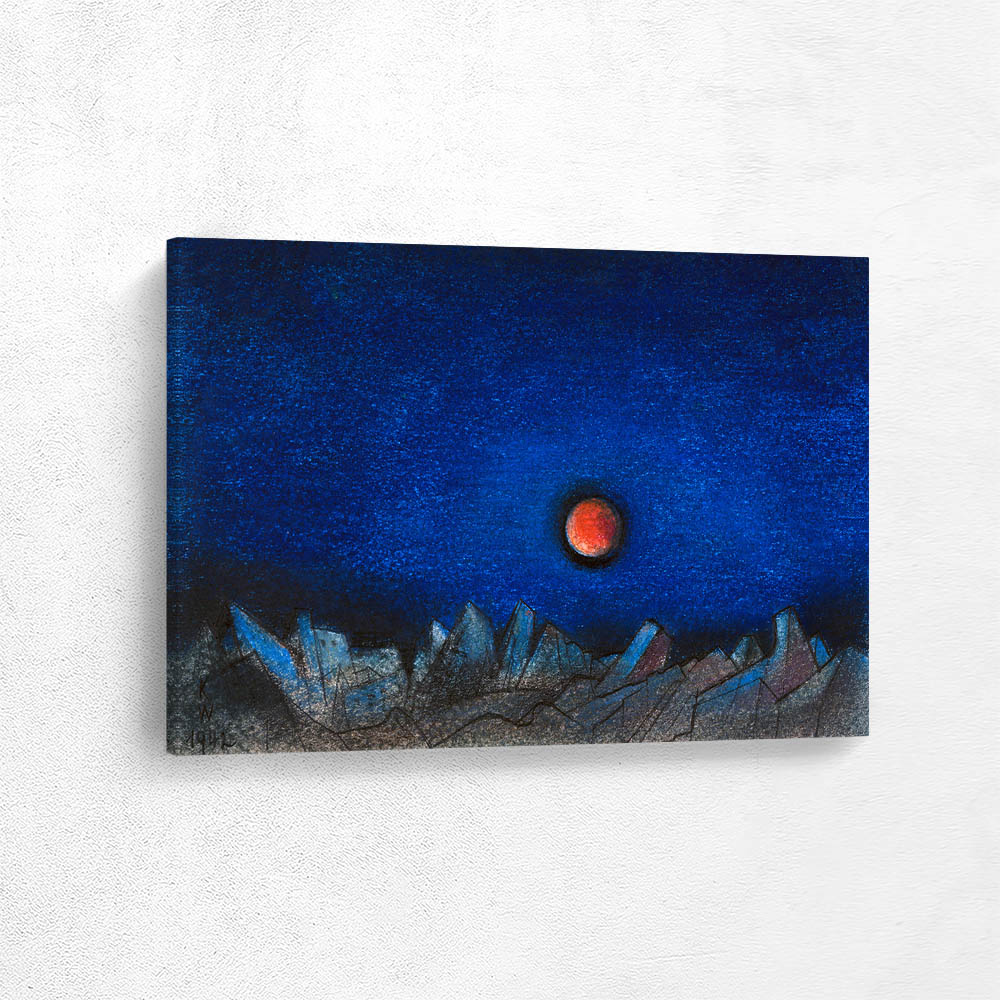 Untitled (Red Moon over a landscape of rubble)