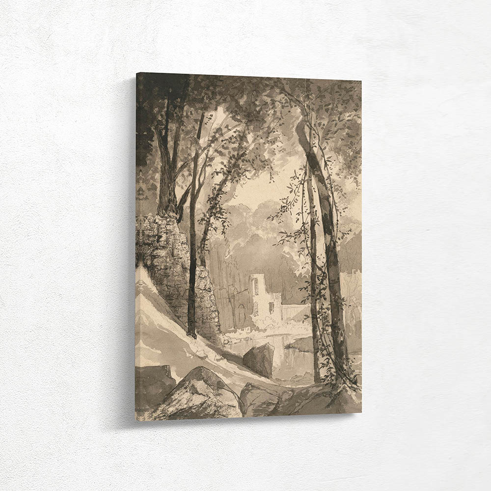 Wooded Landscape, Pond and Ruin