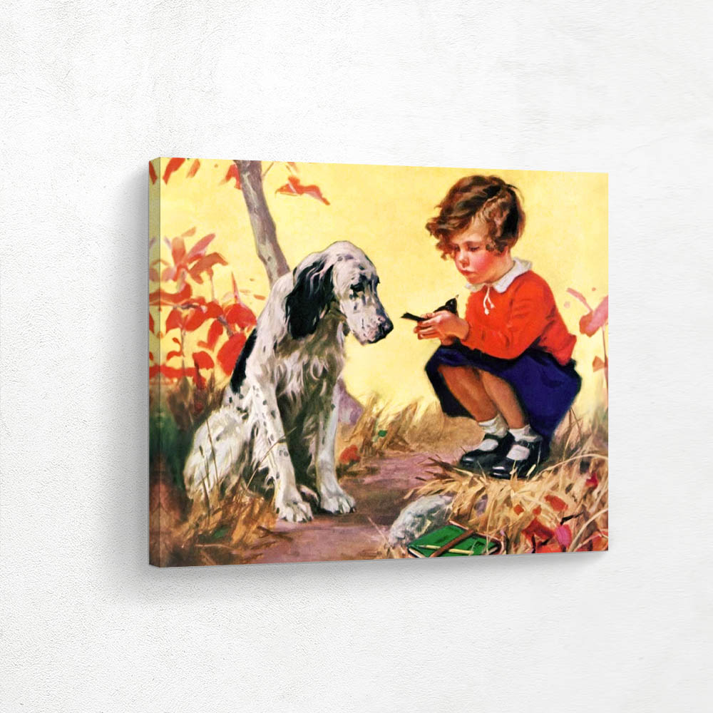 Girl Dog and Injured Bird