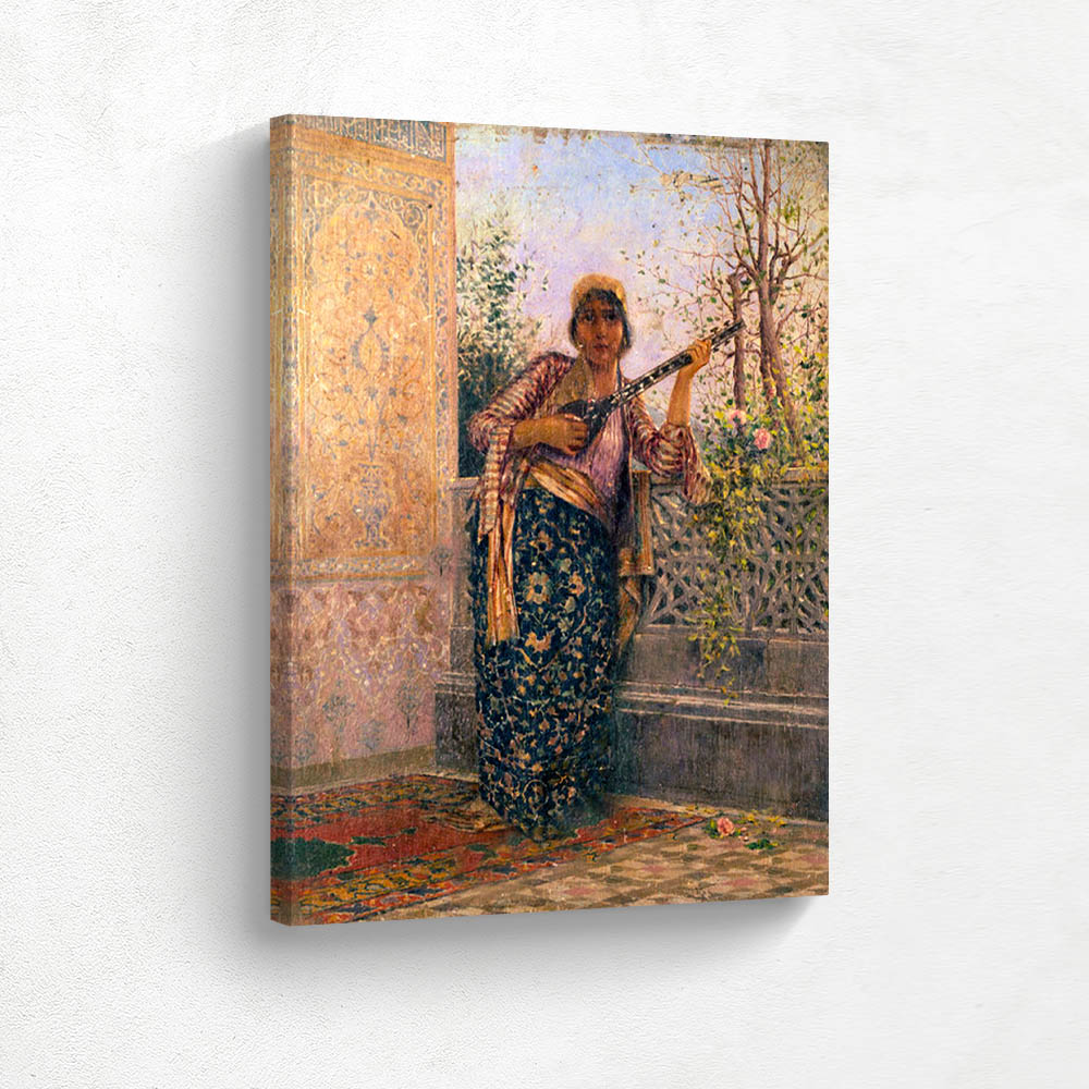 Girl playing on an eastern instrument