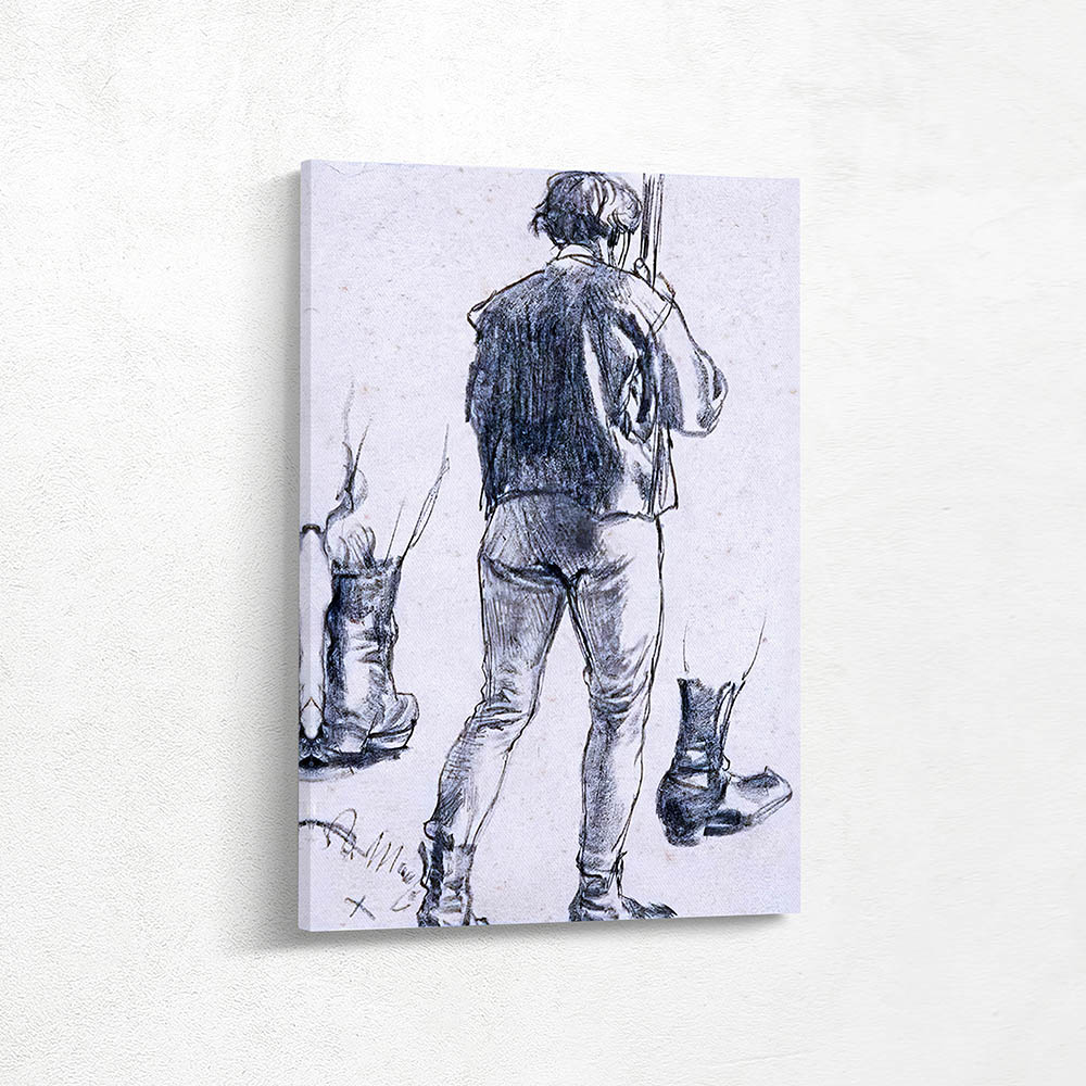 Back figure of a standing man and study of his boots