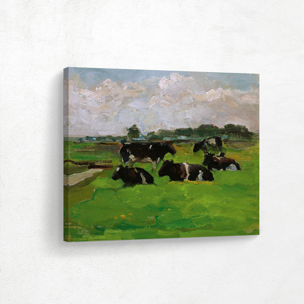 Landscape With Group Of Five Cows