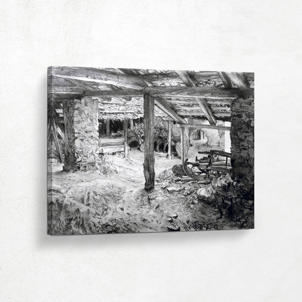 The interior of a barn