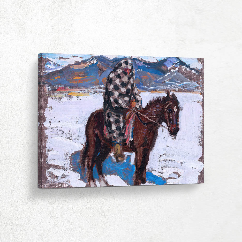 Indian on Horseback in Snow