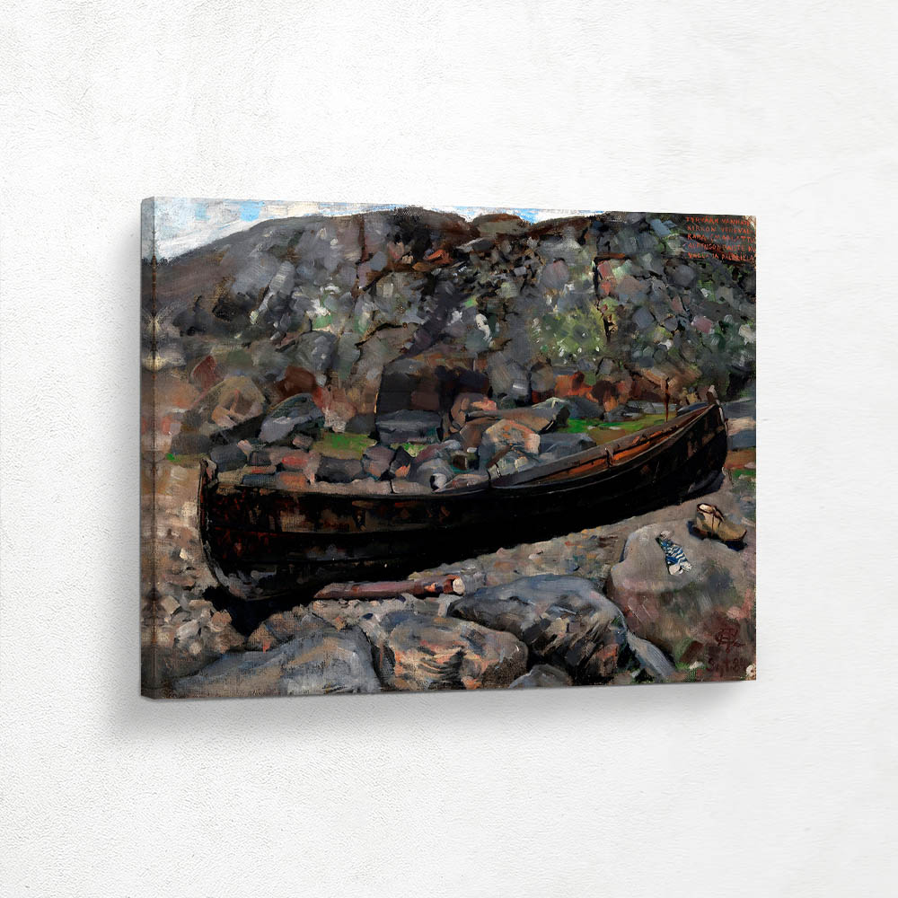 Boat on a Rocky Shore Near the Old Church in Tyrvää