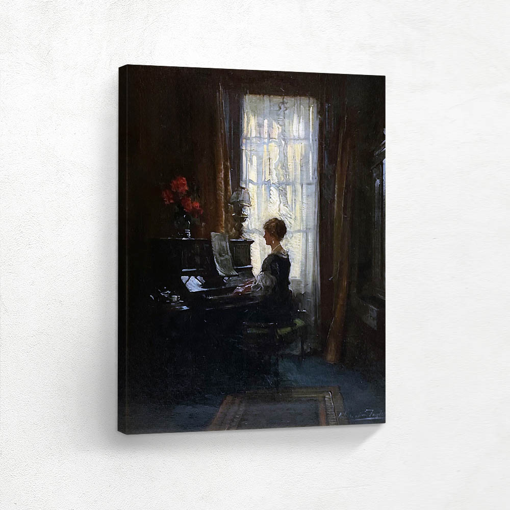 Drawing Room Interior with Lady playing the Piano