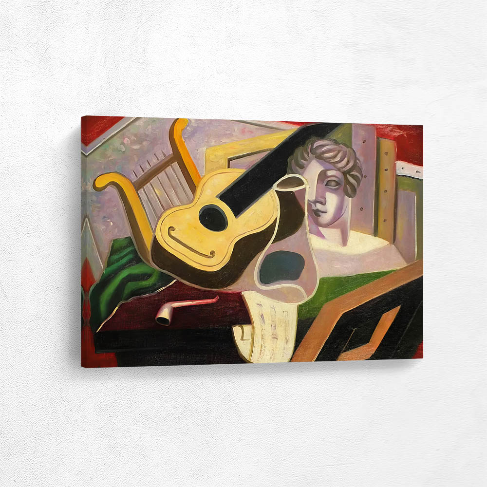 Still life with guitar and bust