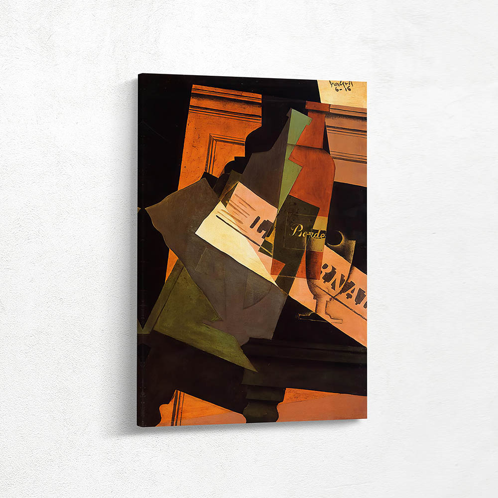 Bottle, glass and newspaper